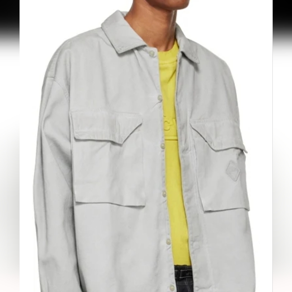 NEW MENS ASOS DESIGN ICY GRAY FAUX LEATHER CROC OVERSIZED SHACKET SIZE MEDIUM - Picture 15 of 15